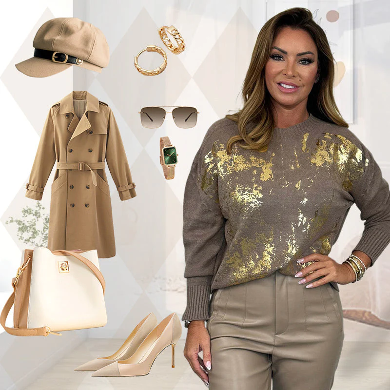 New Year Pre-sale 49% Off🎁Gold Metallic Printed Round Neck Sweater