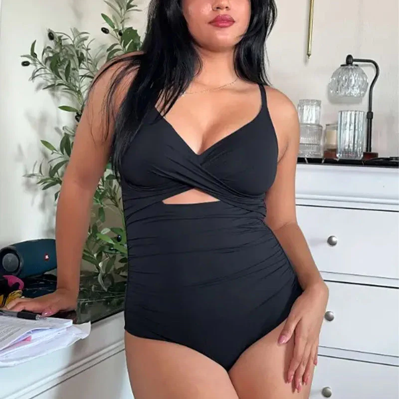 Solid Color Cutout One-Piece Swimsuit