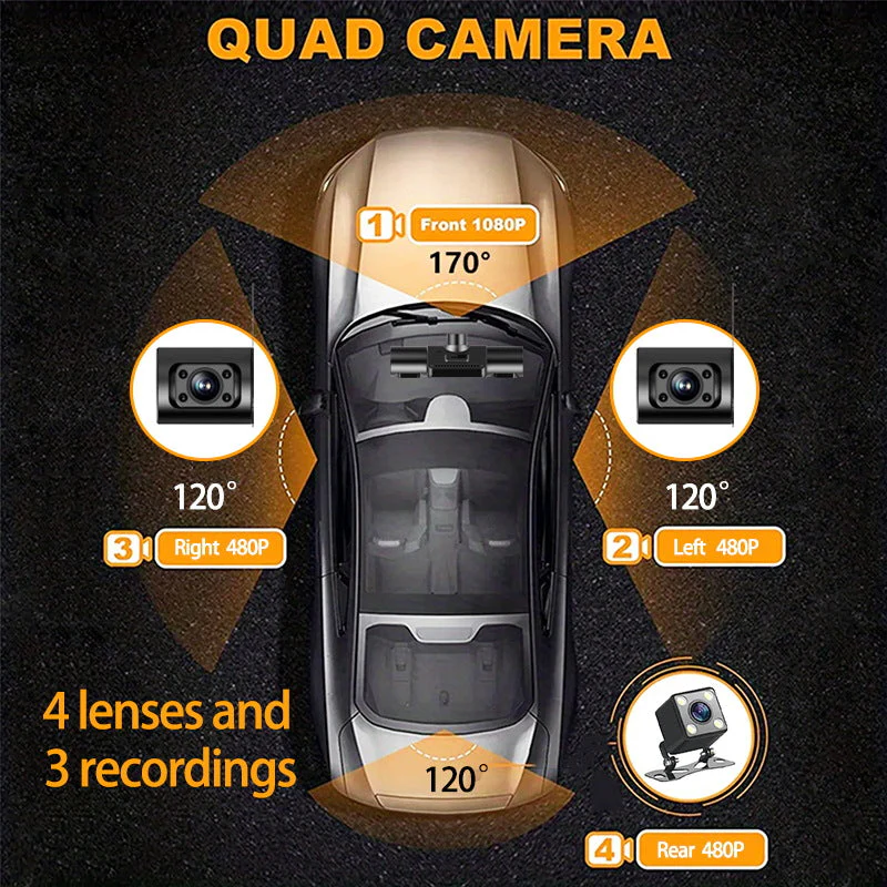 🔥Clearance Sale🚗1080P 4-Channel Dash Cam with Night Vision（The more you buy, the higher the discount）