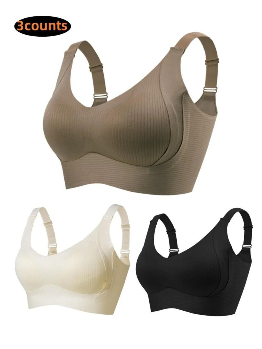 🎁Buy 1 Get 3 Packs💕Women's Ribbed Push Up Adjustable Wireless Bra