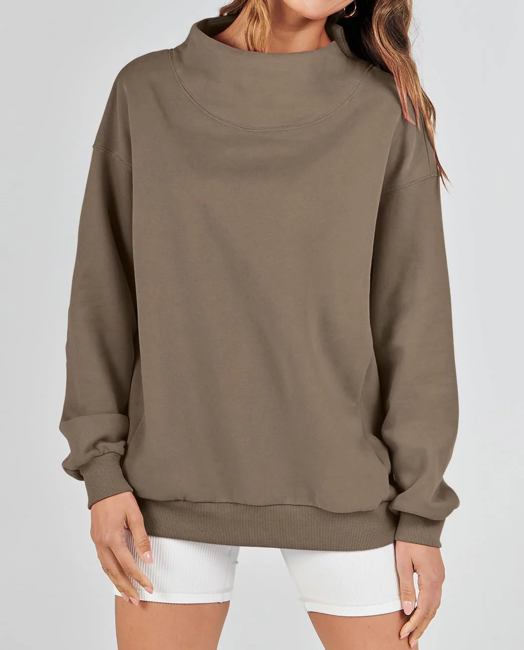 🔥Last Day Sale 49%🔥Women's Slit Mock Neck Oversized Sweatshirt