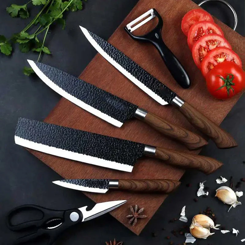 New Year Specials 49% OFF🎁🥰Professional Stainless Steel Kitchen Knife Set(chef's knife, meat knife, utility knife,fruit knife,kitchen scissors, peeler.)