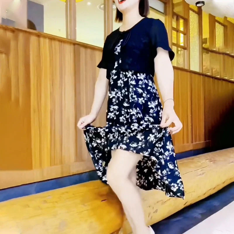 Elegant Faux-2-Piece Floral Dress