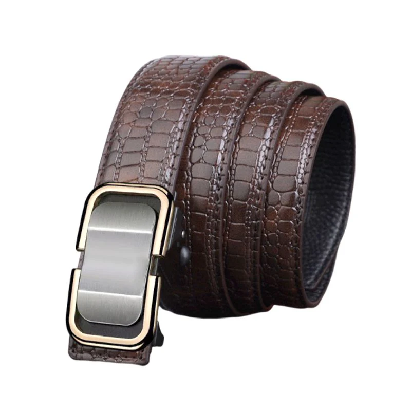 Great Gift! Men’s Luxury Crocodile Pattern Leather Belt Automatic Buckle