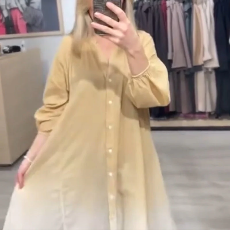 Women's V-Neck Gradient Color Loose Casual Dress