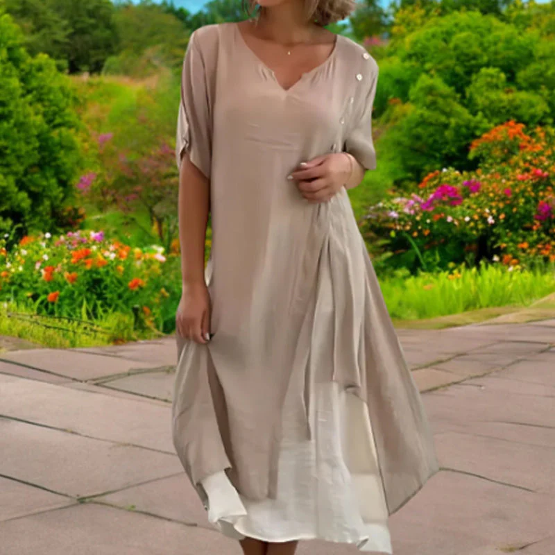 Short Sleeve Loose Fit Cotton Linen Dress