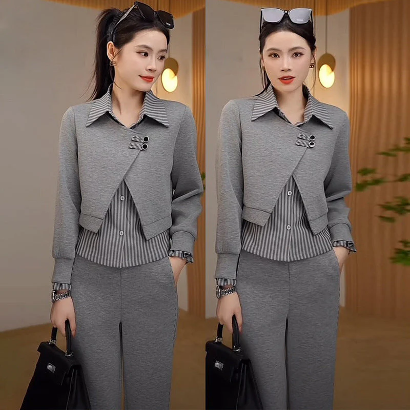 ⏳ Limited time 50% off! 💥Women's Fake 2 Piece Top & Straight Leg Pants 2-PCS Set