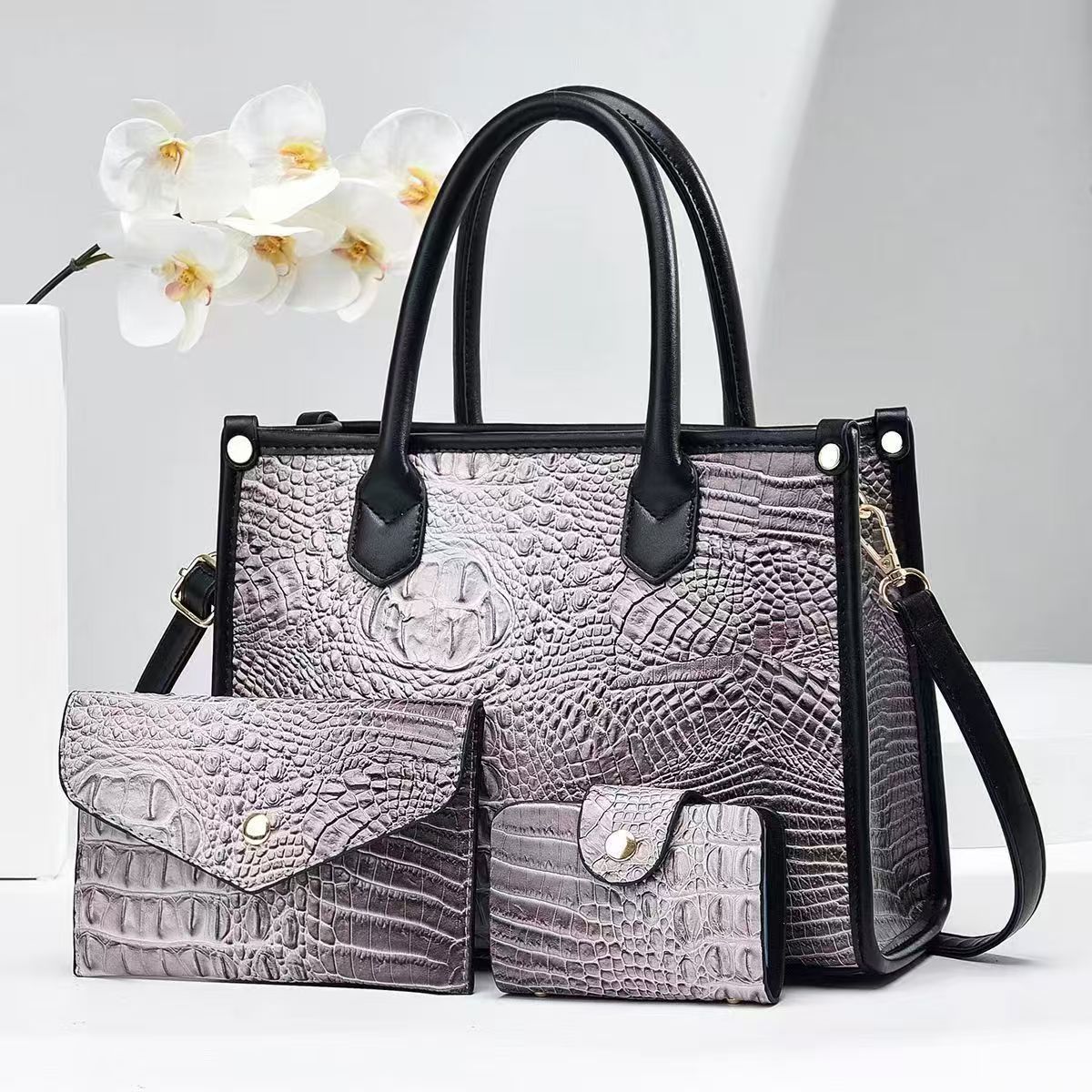 Last 5 items!!!💼🐊 2025 Fashion Croc-Texture Women’s Shoulder & Crossbody Bag Set – 3-Piece Mother-Child Combo