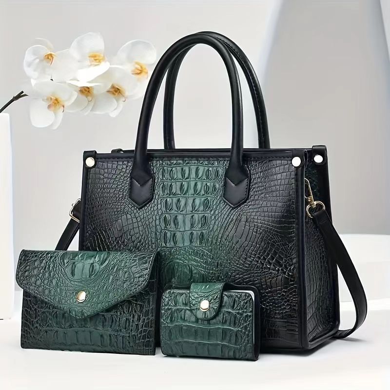 Last 5 items!!!💼🐊 2025 Fashion Croc-Texture Women’s Shoulder & Crossbody Bag Set – 3-Piece Mother-Child Combo