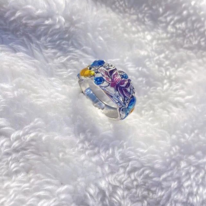 🔥Last day sale🎨 Retro Enamel Lotus Koi Ring