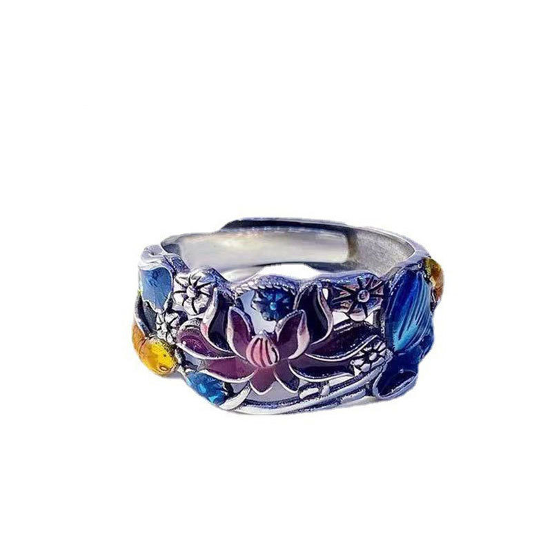 🔥Last day sale🎨 Retro Enamel Lotus Koi Ring
