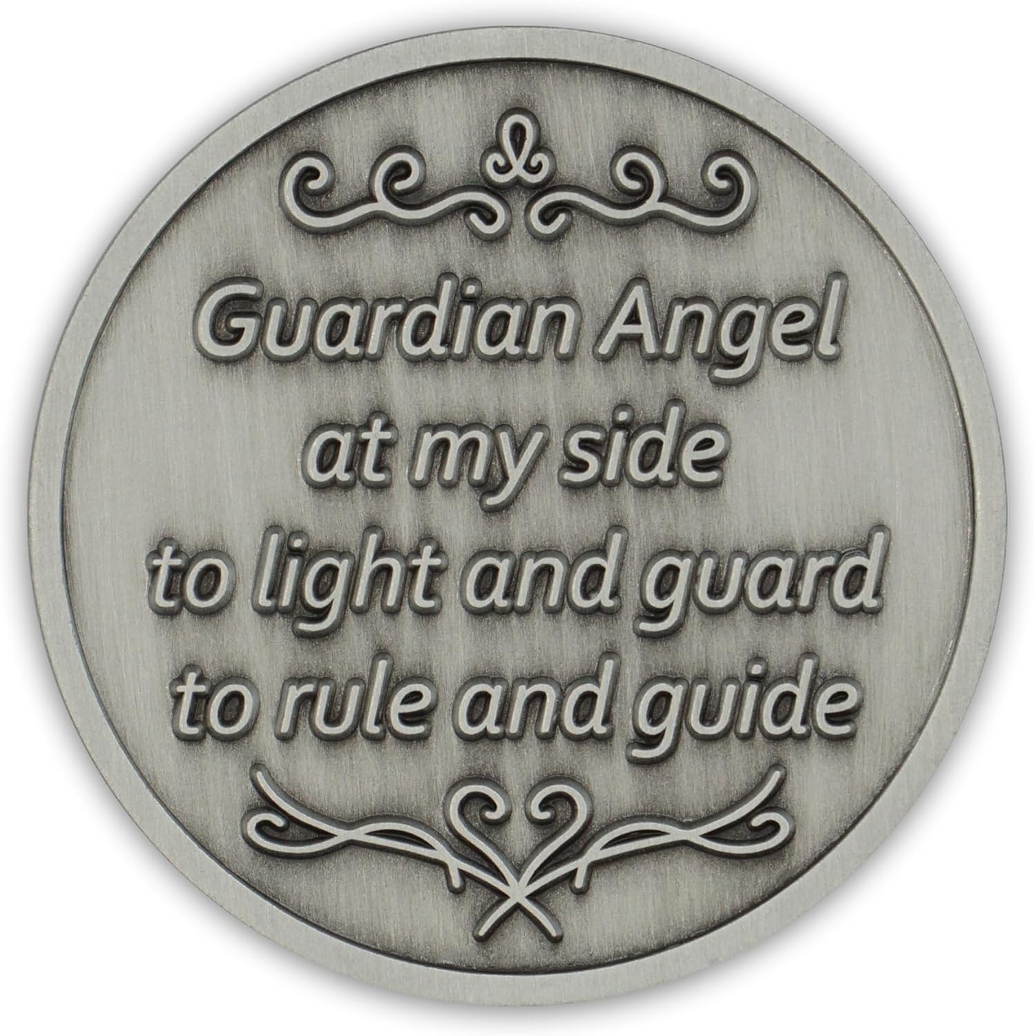Pewter Guardian Angel Coin Affirmation Gift Token Medallion with Aqua Crystal Gemstone and Angel Prayer on Back