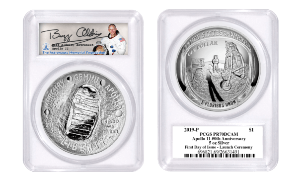 Apollo 11 50th Anniversary 5 Oz Silver One Dollar Buzz Aldrin Autographed Presentation