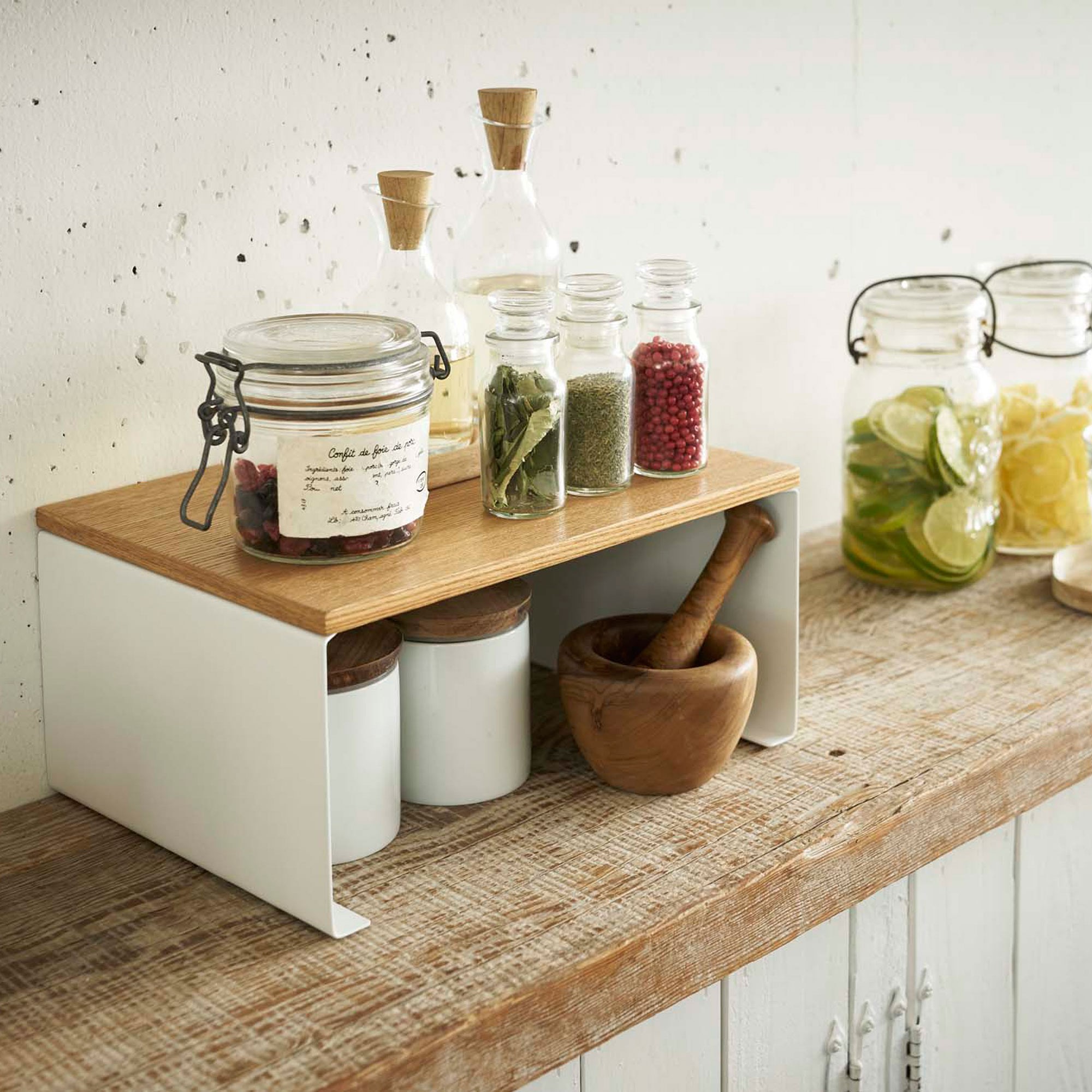 Yamazaki Home Tosca Wood Top Stackable Kitchen Rack
