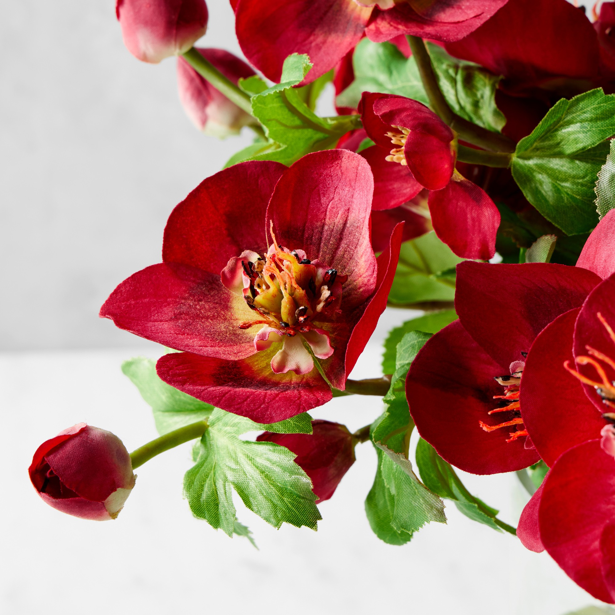 AERIN Real Touch Faux Red Hellebores Arrangement in Glass Vase