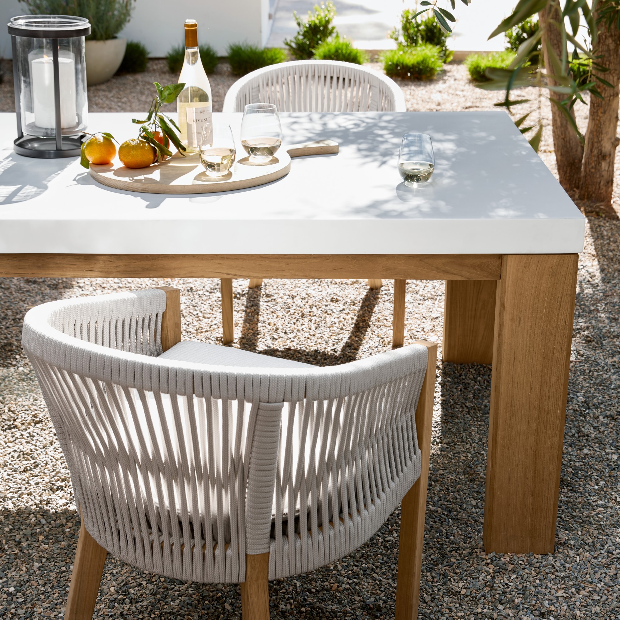 Larnaca Fiberstone Dining Table & Teak Pasadena Dining Chairs (96