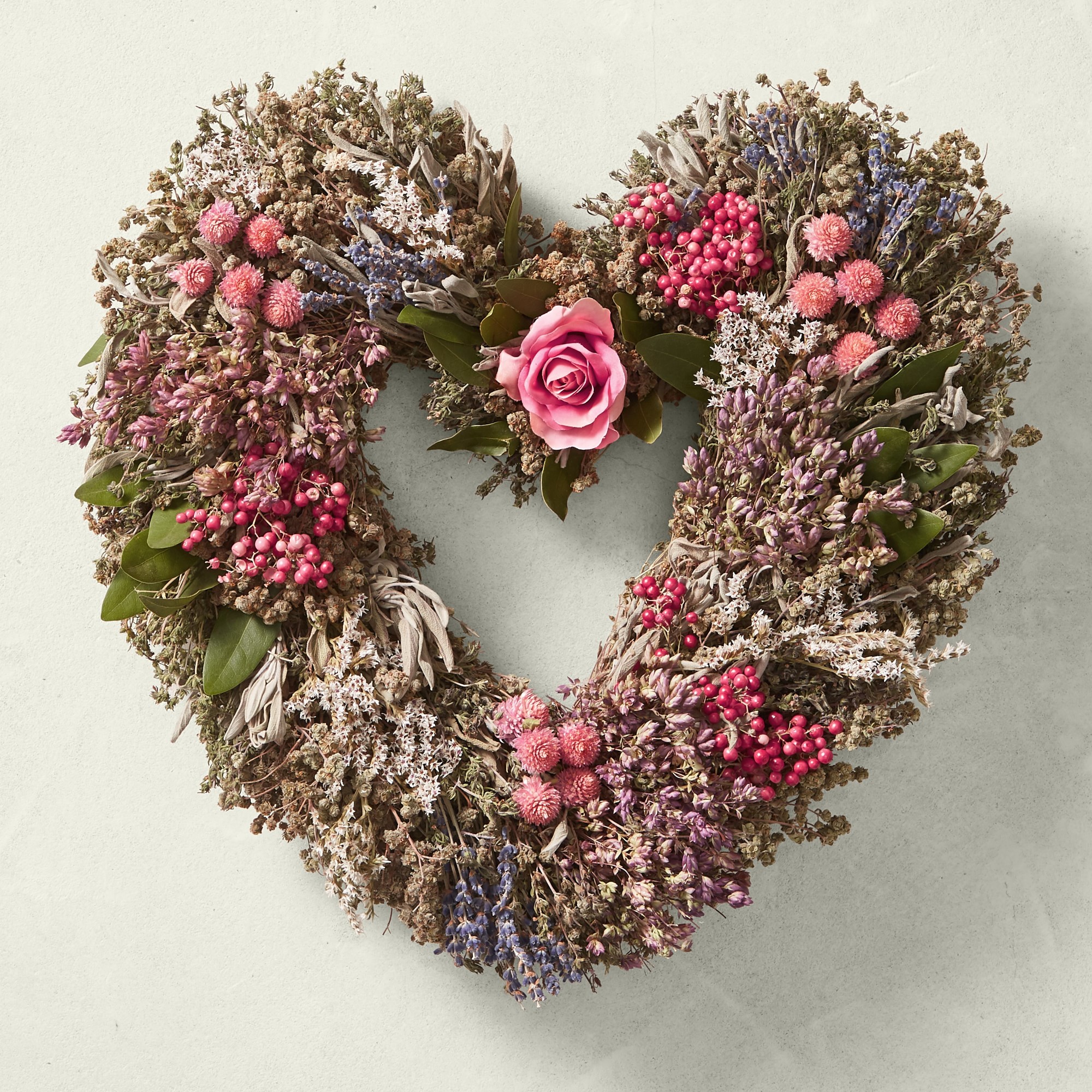 Pink Rose Garden Heart Live Wreath, 15