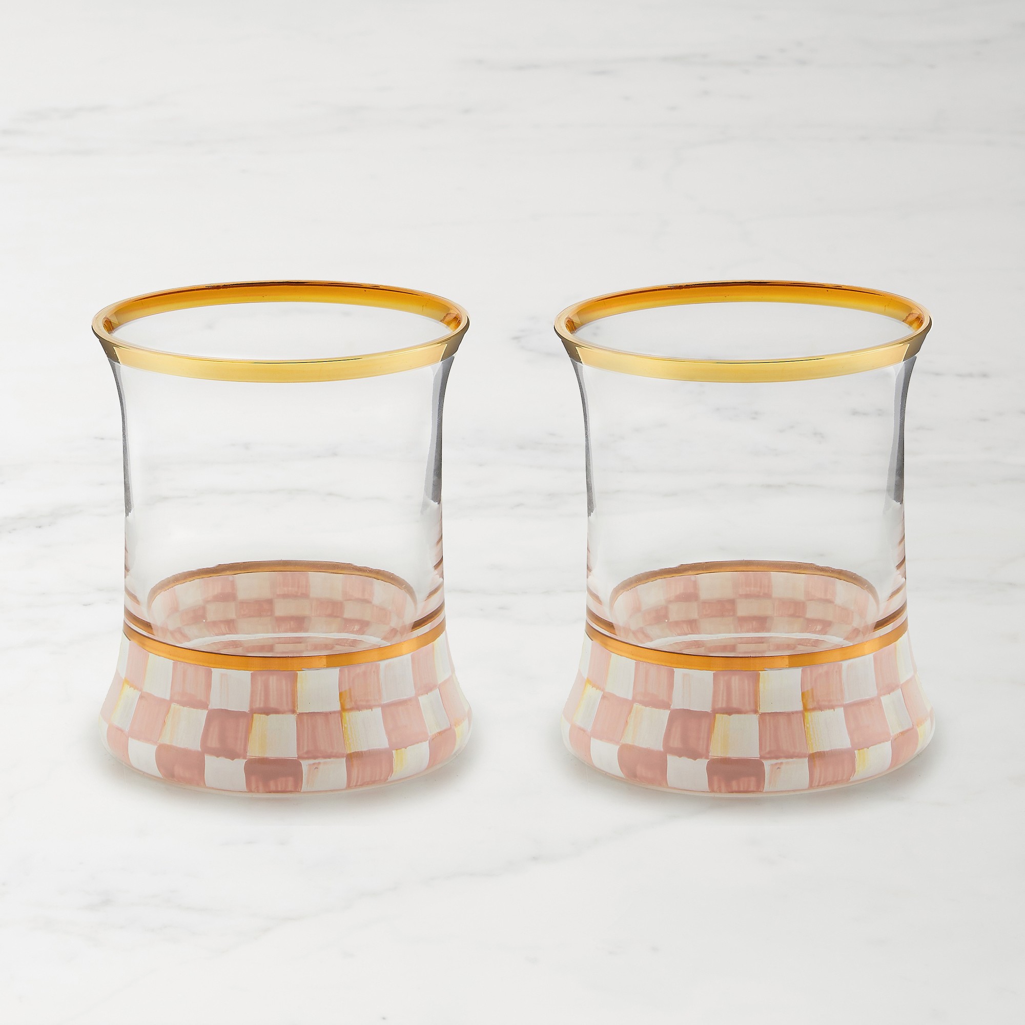 MacKenzie-Childs Rosy Check Tumblers, Set of 2