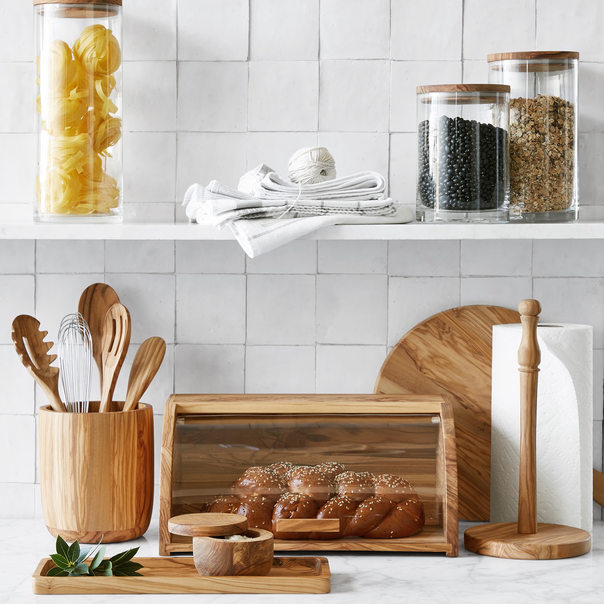 Williams Sonoma Olivewood & Glass Canister