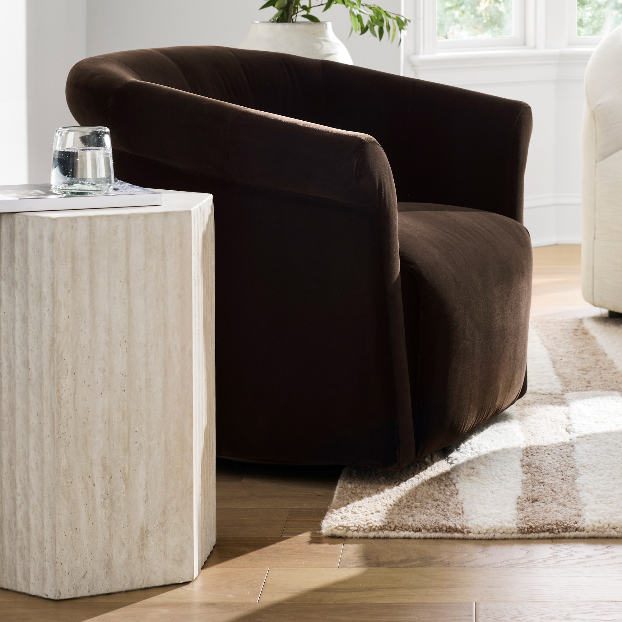 Marina Travertine Fluted Side Table (16