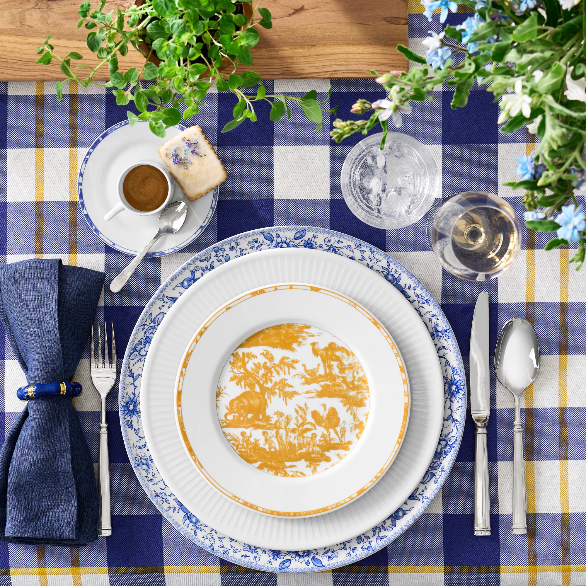 Pillivuyt French Toile Porcelain Espresso Cups & Saucers