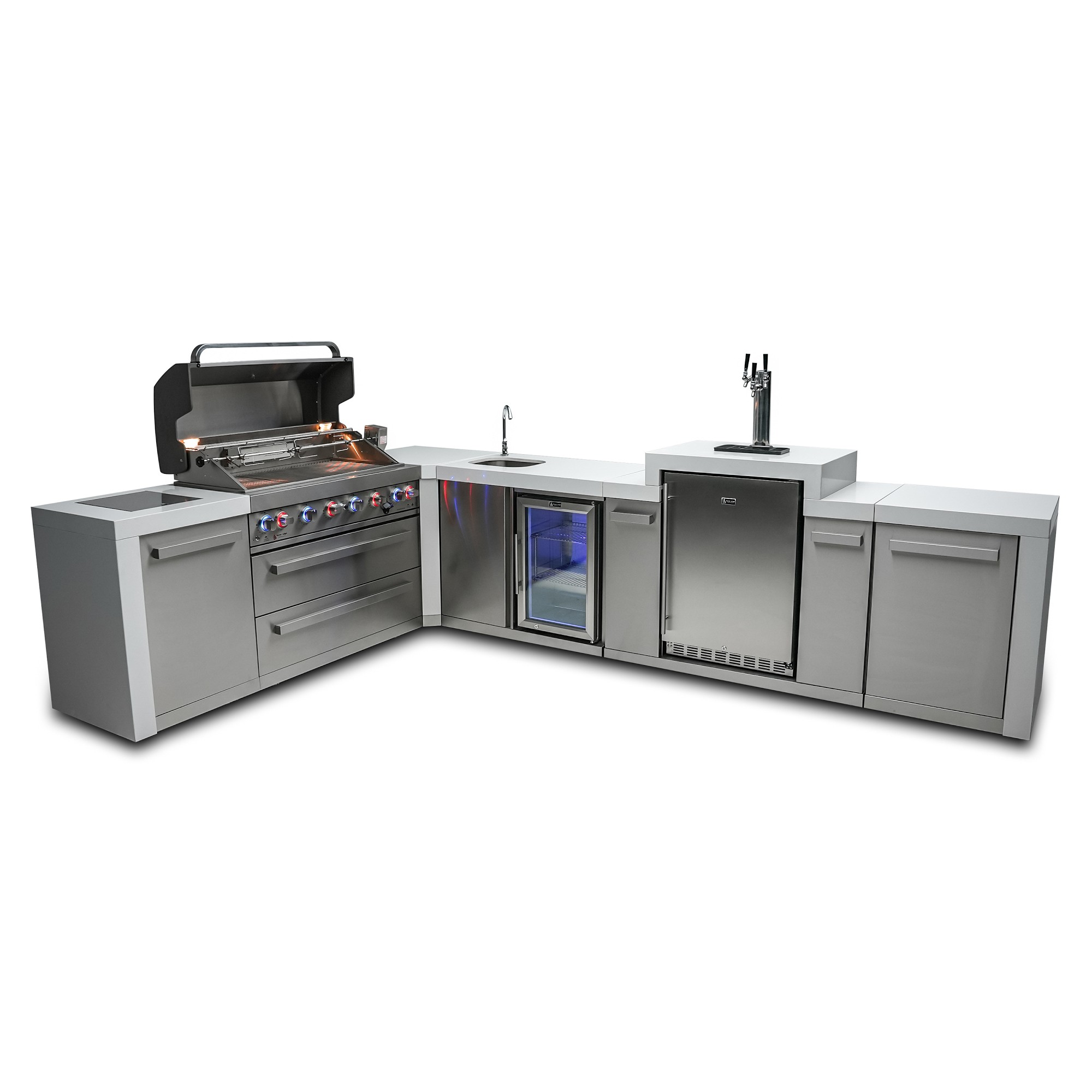 Mont Alpi 805 Deluxe Island with Beverage Center, Fridge, & Corner Module