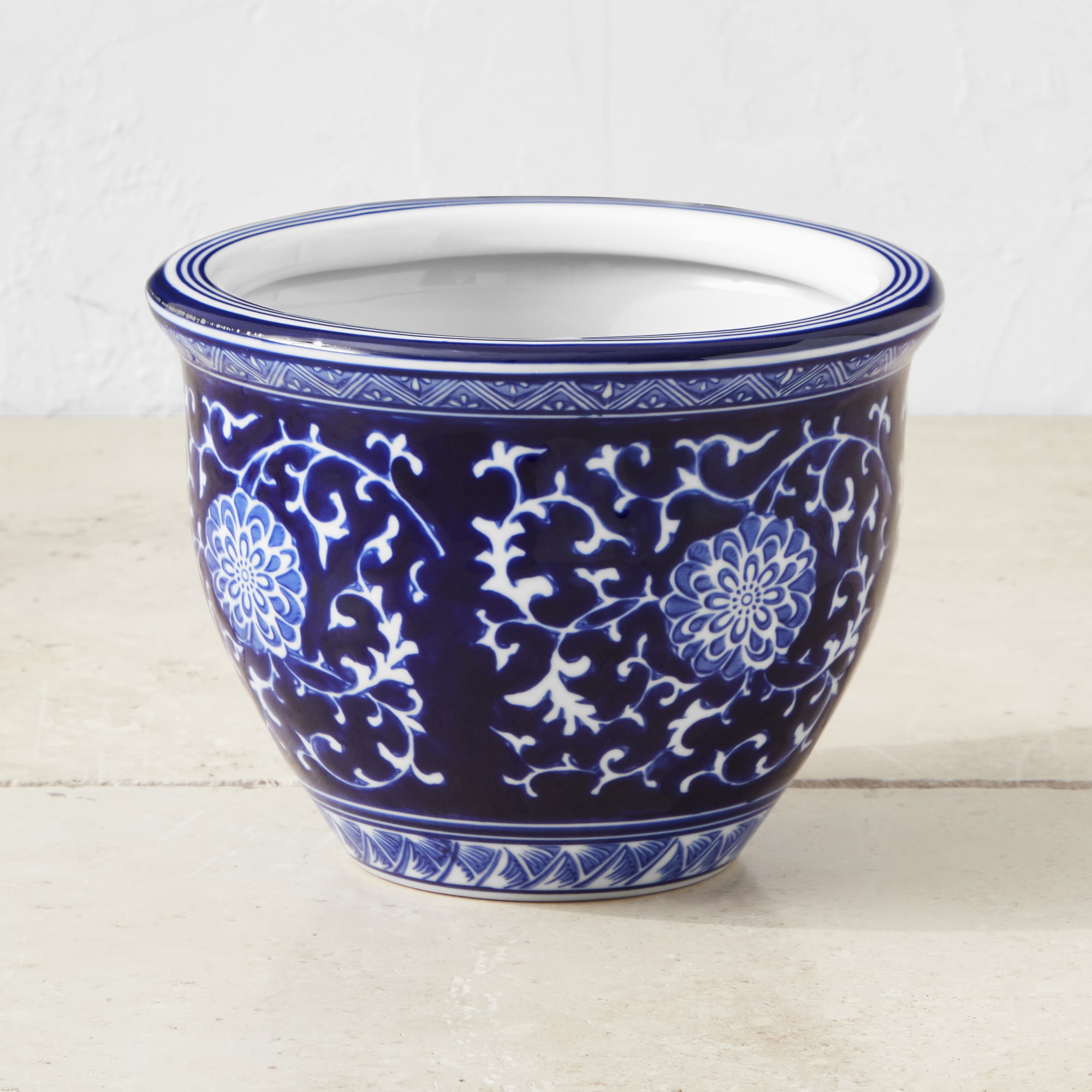 Blue & White Ceramic Planter, Extra Small