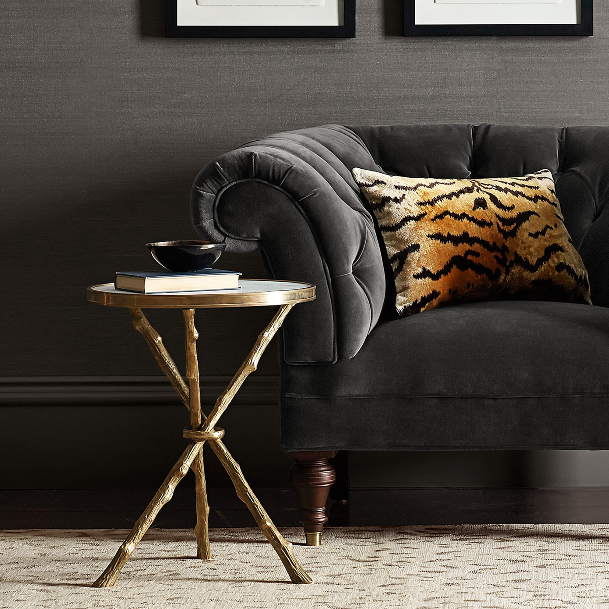 Faux Bois Accent Table with Marble Top (16.5