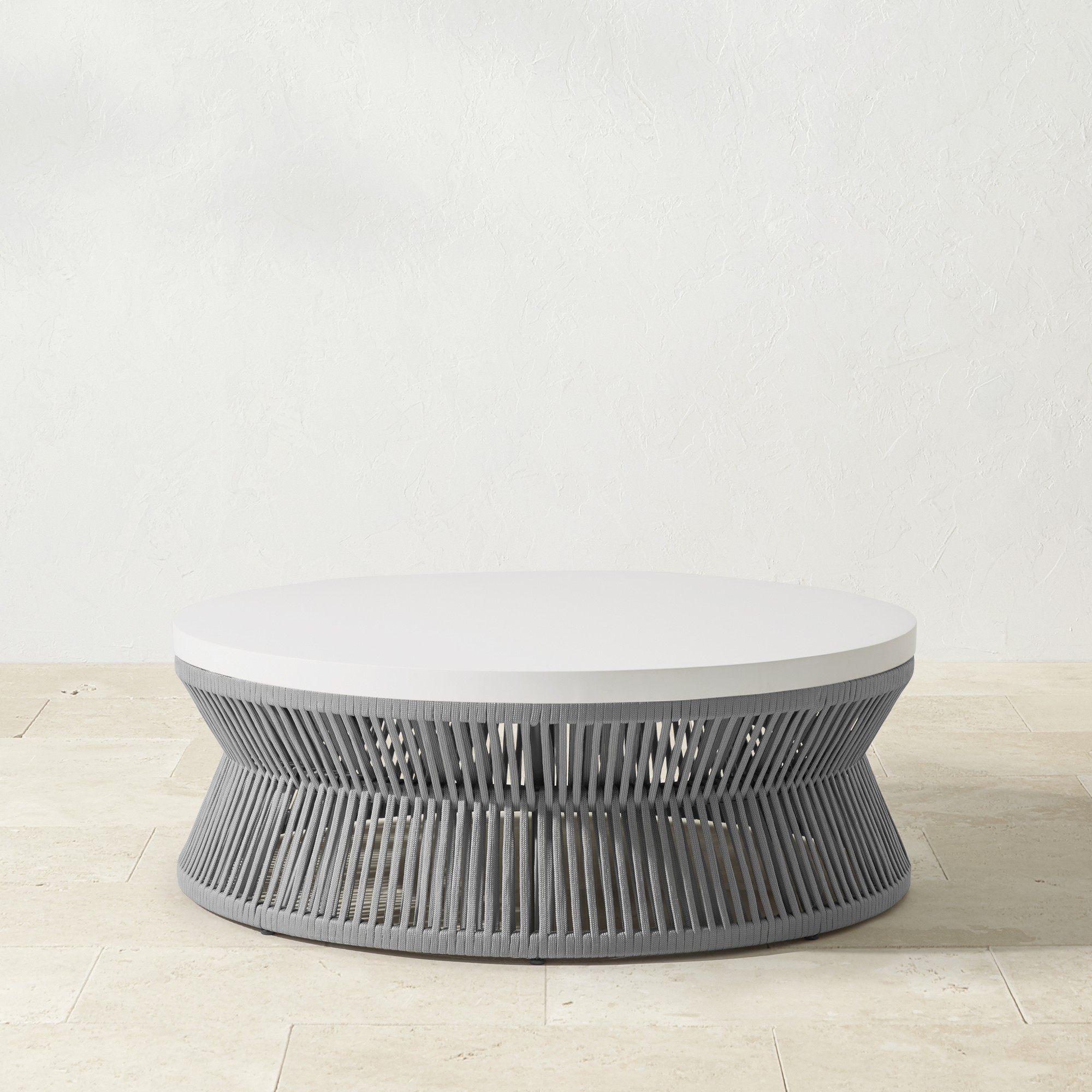 Pasadena Outdoor Fiberstone and Rope Round Coffee Table (44