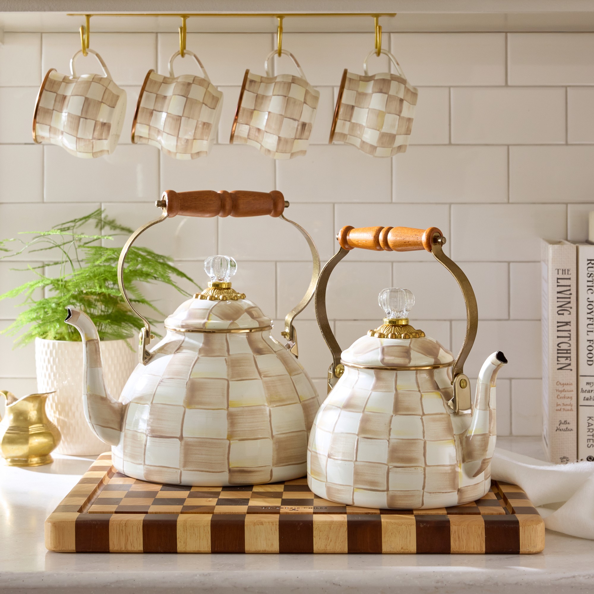 MacKenzie-Childs Mocha Check Tea Kettle