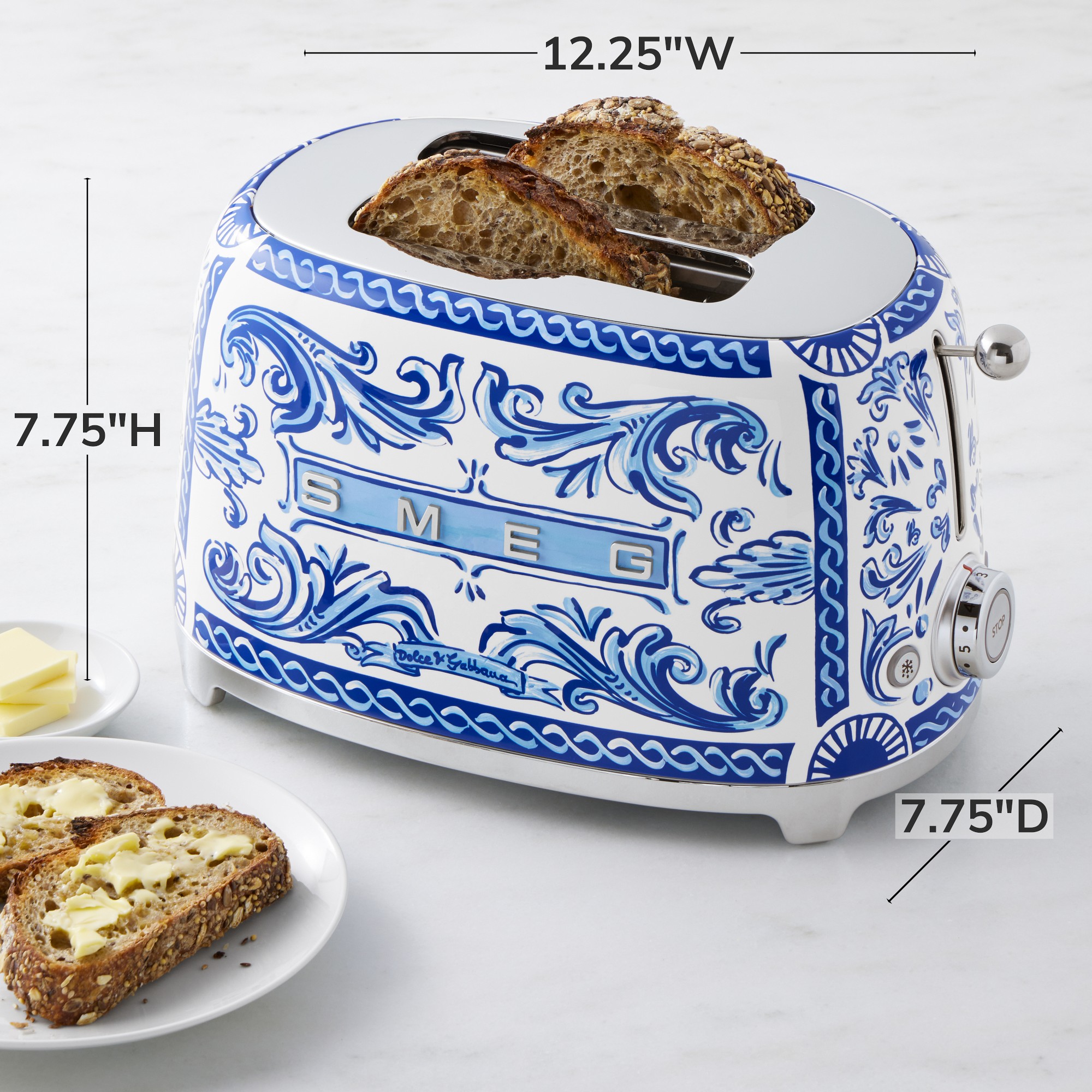 SMEG Dolce & Gabbana 2-Slice Toaster, Blu Mediterraneo