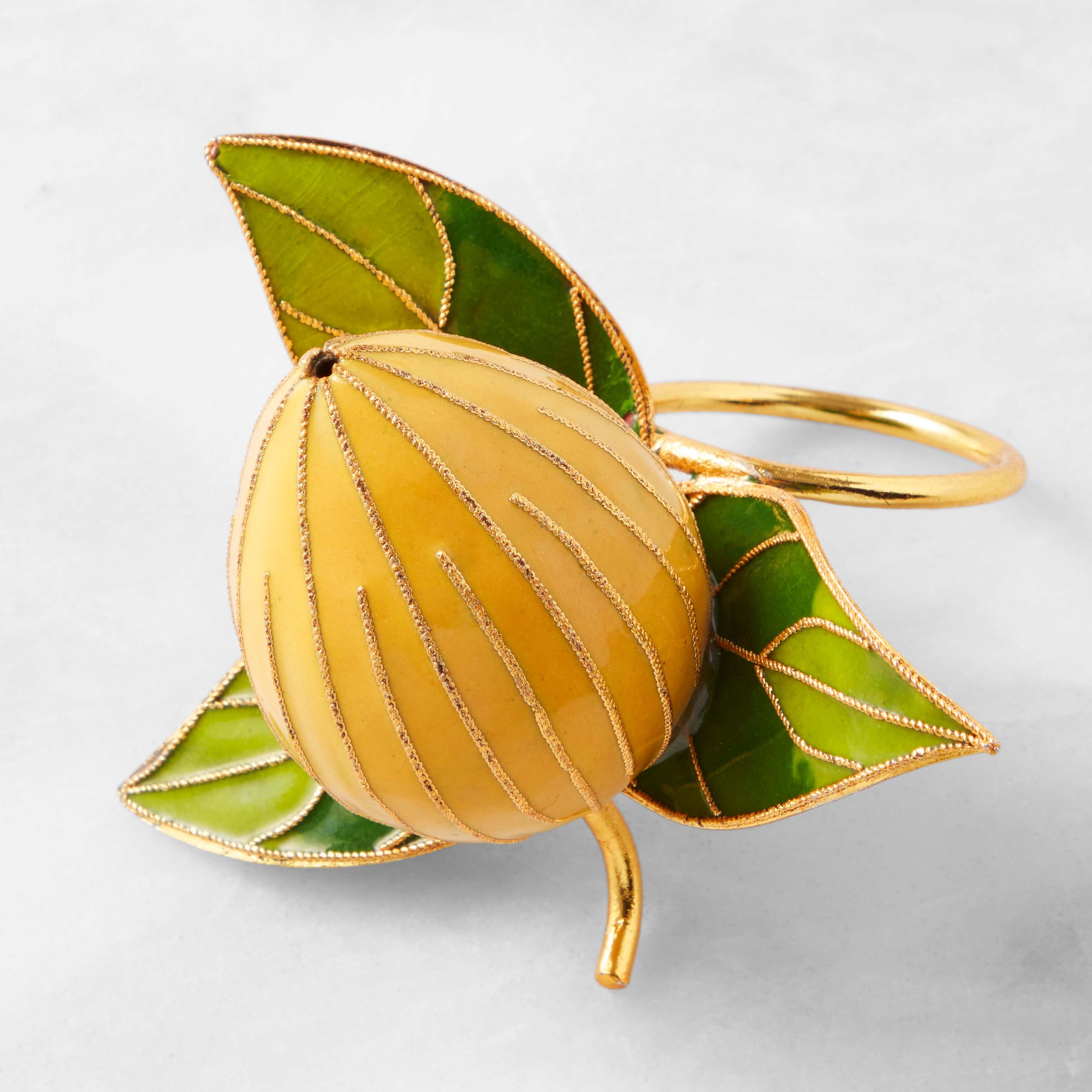 Lemon Cloisonné Napkin Rings, Set of 4