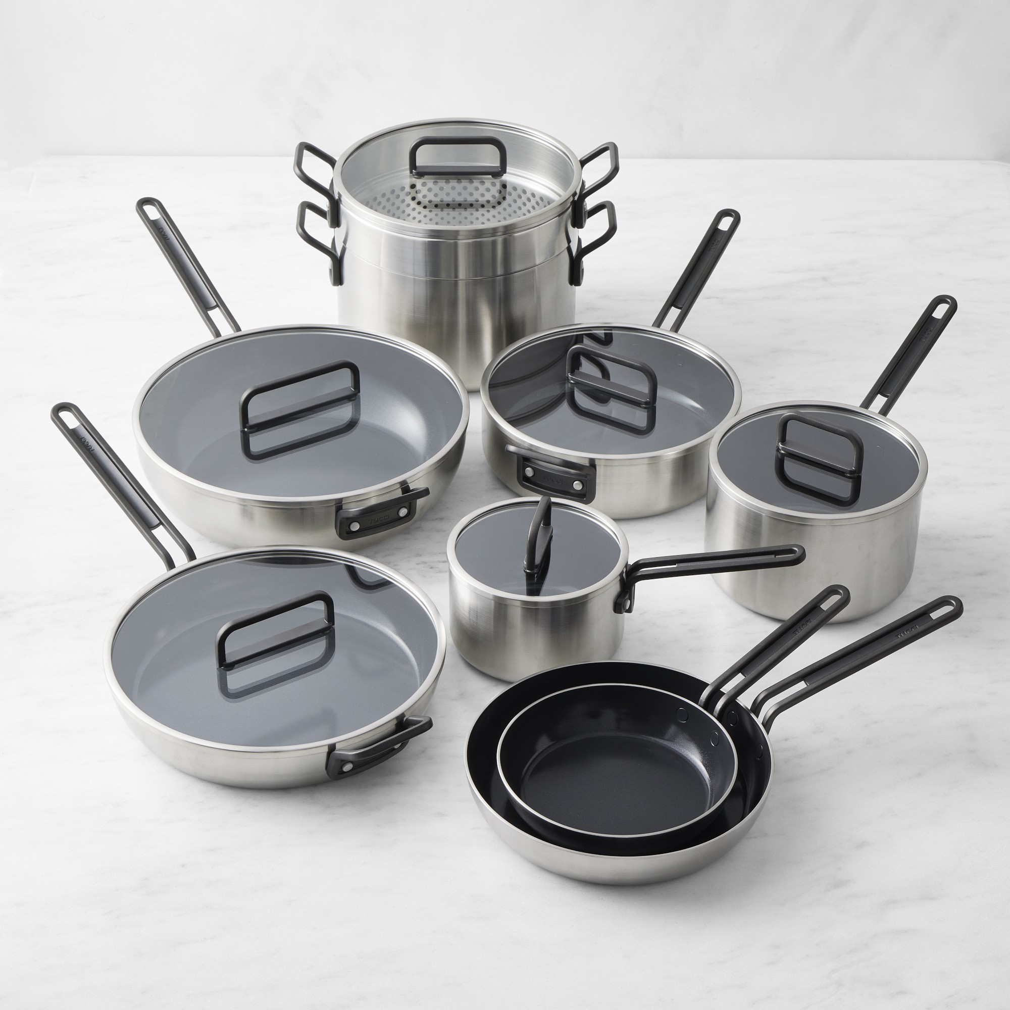 GreenPan™ Stanley Tucci™ Stainless-Steel Ceramic Nonstick 15-Piece Cookware Set, Black