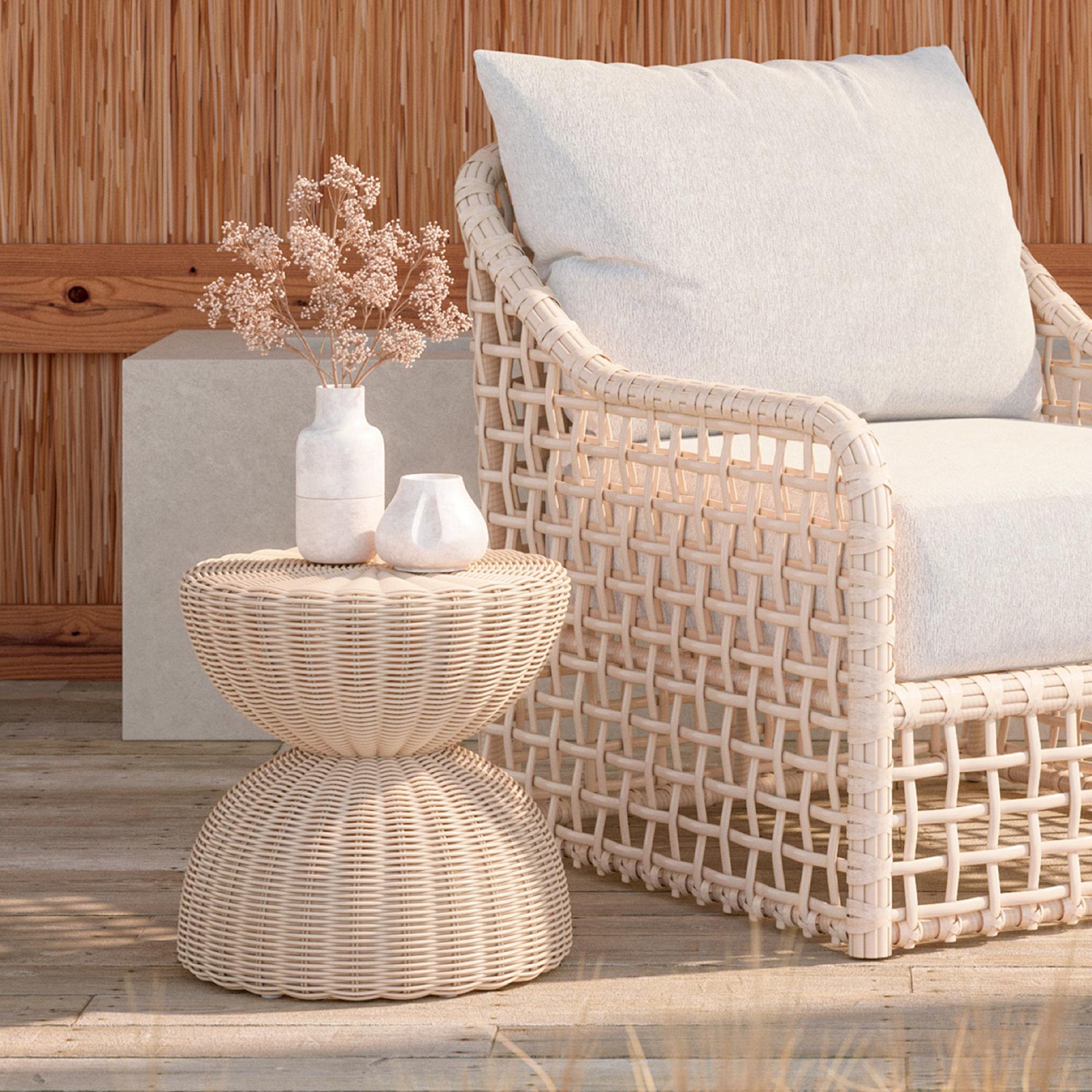 Claire Outdoor Wicker Hourglass Side Table (16.5