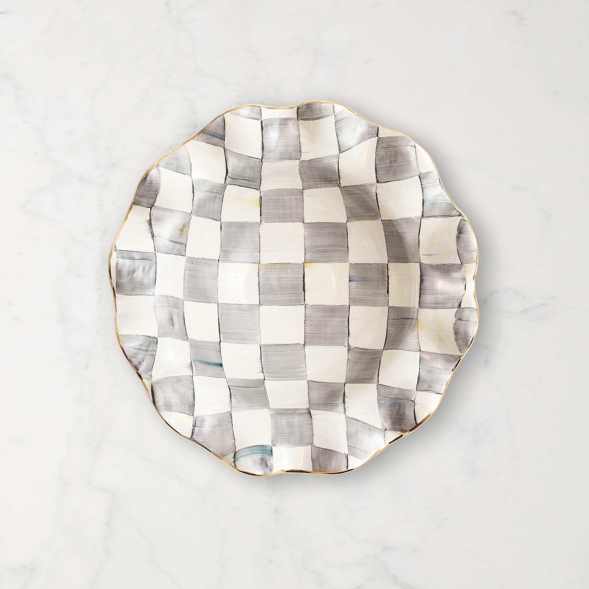 MacKenzie-Childs Sterling Check Ceramic Fluted Serving Bowl