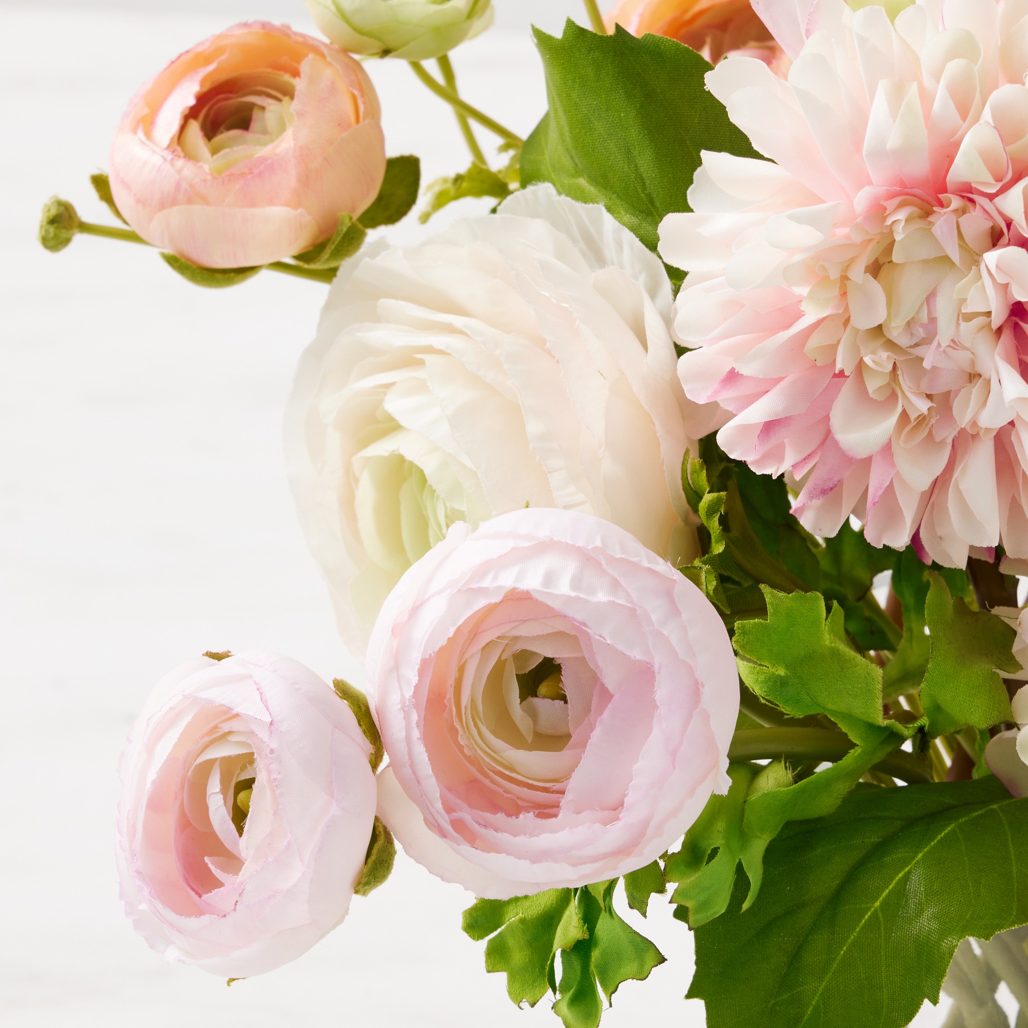 Faux Ranunculus & Dahlia Floral Arrangement in Glass Vase