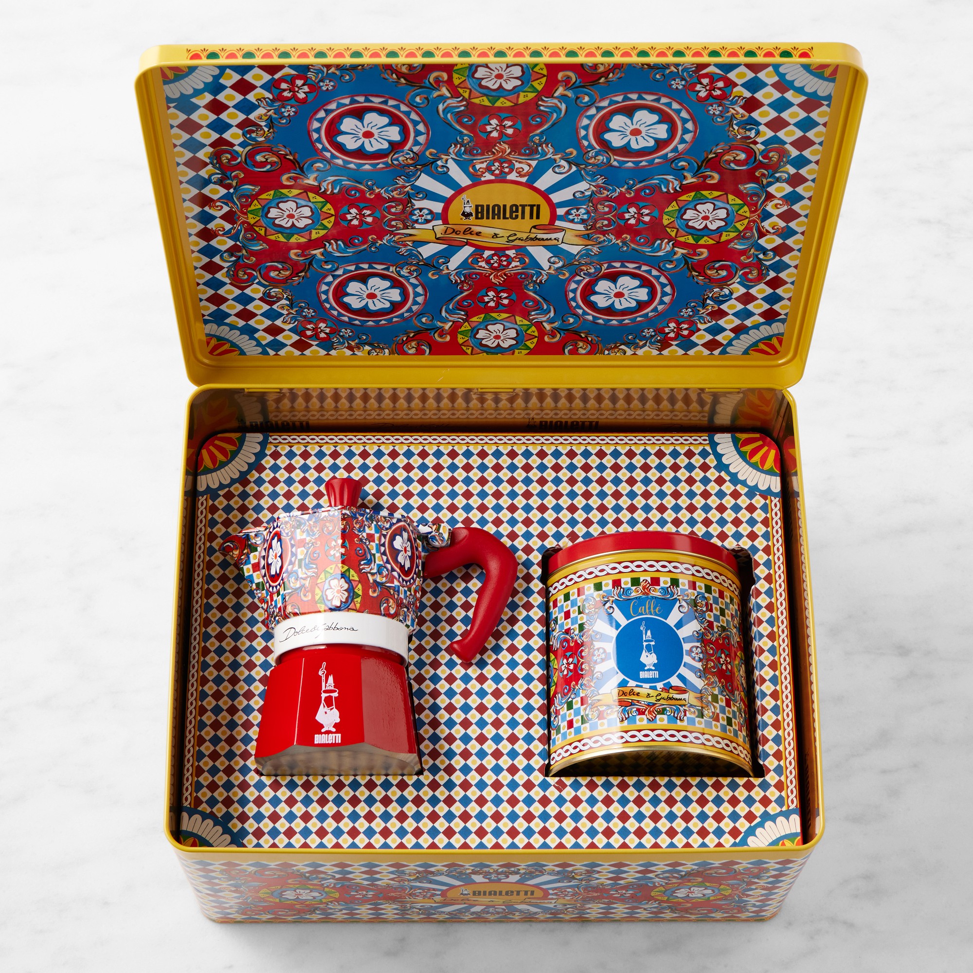 Bialetti Moka Dolce & Gabbana 3-Cup + 1 Irresistible Coffee Tin Gift Set, Carretto