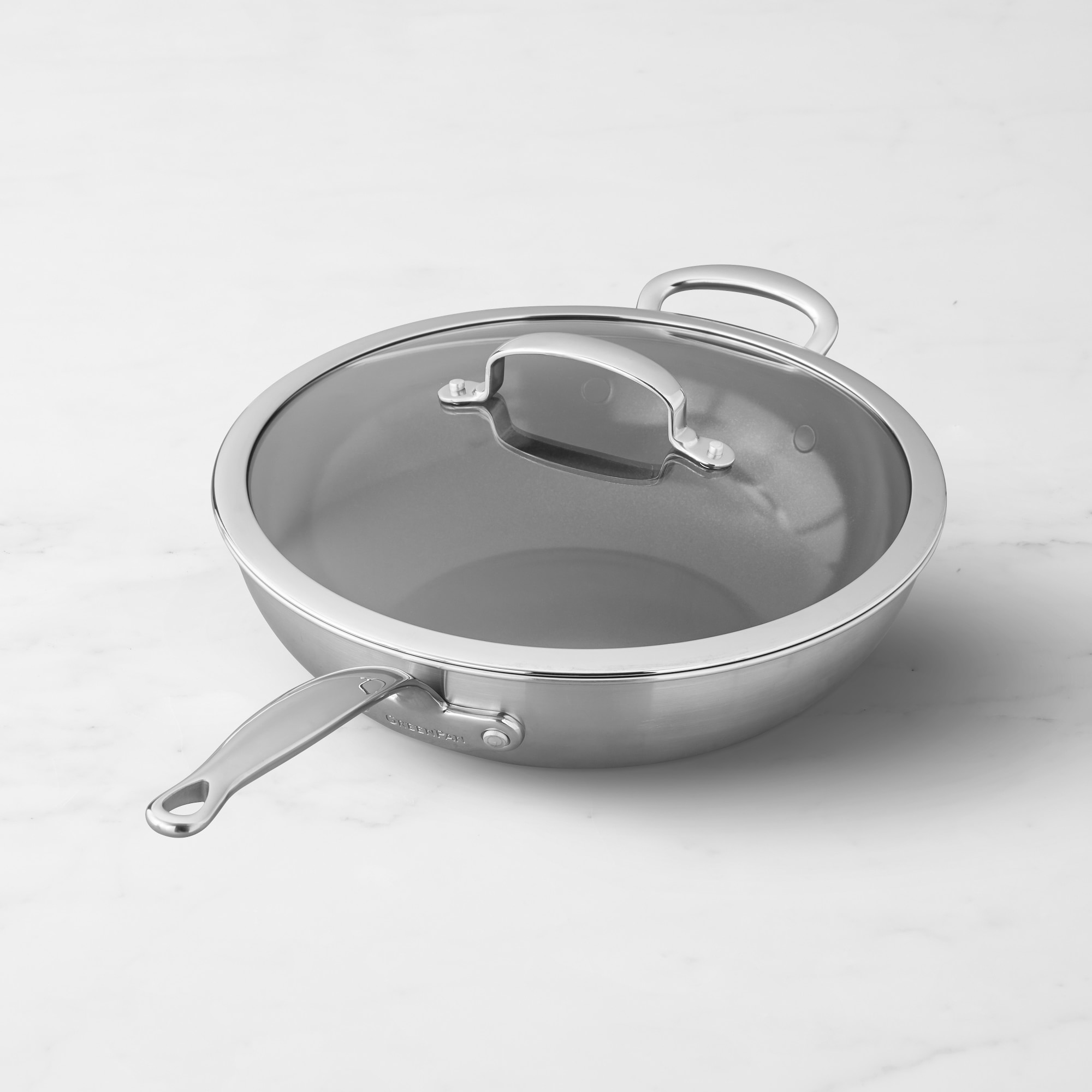 GreenPan™ Premiere Stainless-Steel Ceramic Nonstick Covered Wok with Helper Handle, 12