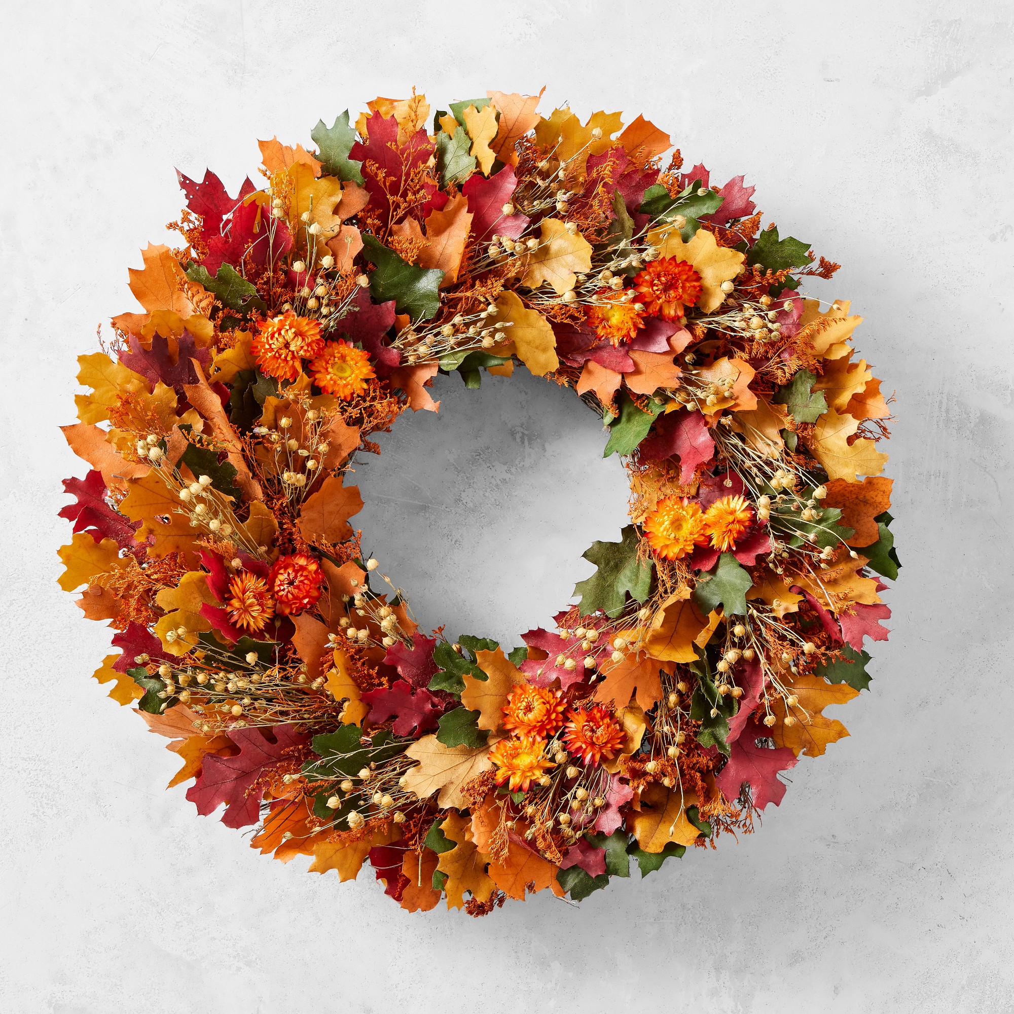 Fall Leaves & Floral Live Wreath, 18