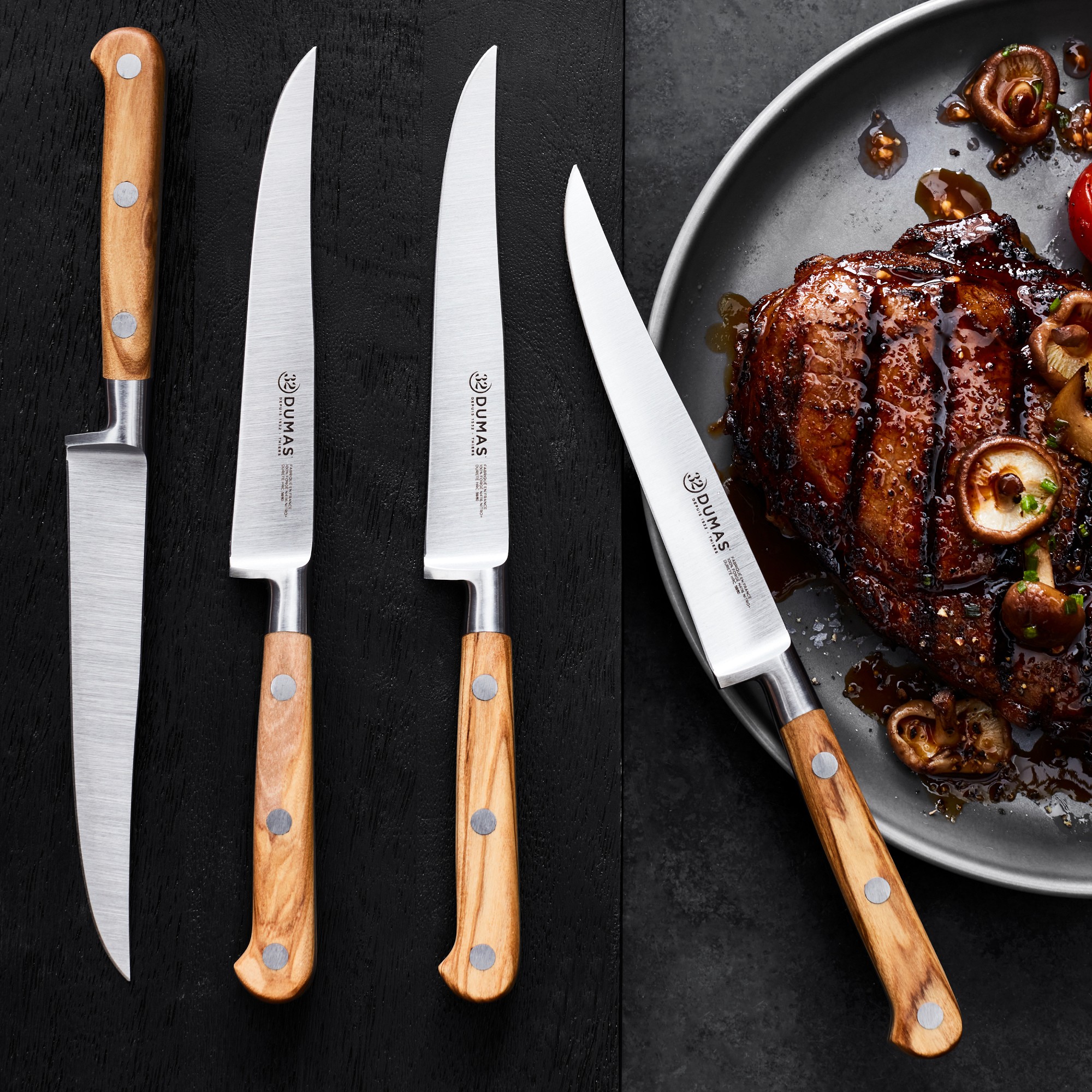 32 Dumas Idéal Olivewood Steak Knives, Set of 4