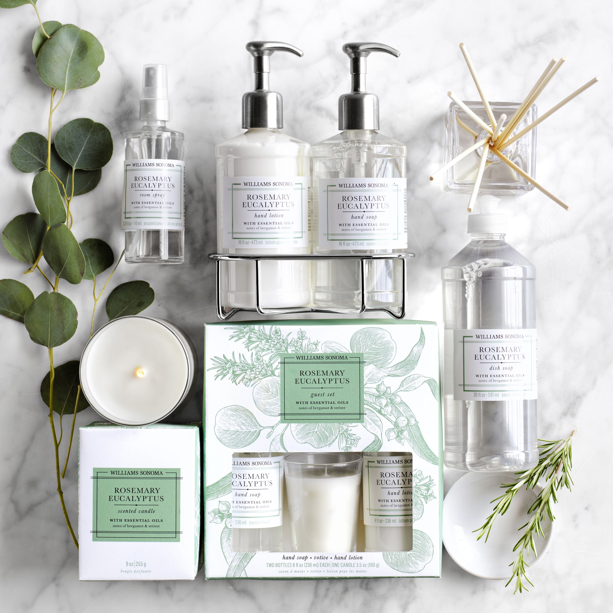 Williams Sonoma Rosemary Eucalyptus Hand Soap & Lotion 3-Piece Set
