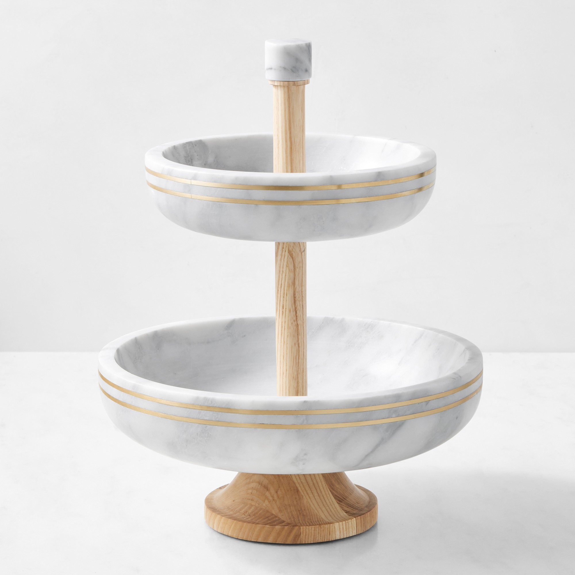 Williams Sonoma Arabescato Marble with Brass Inlay Fruit Bowl