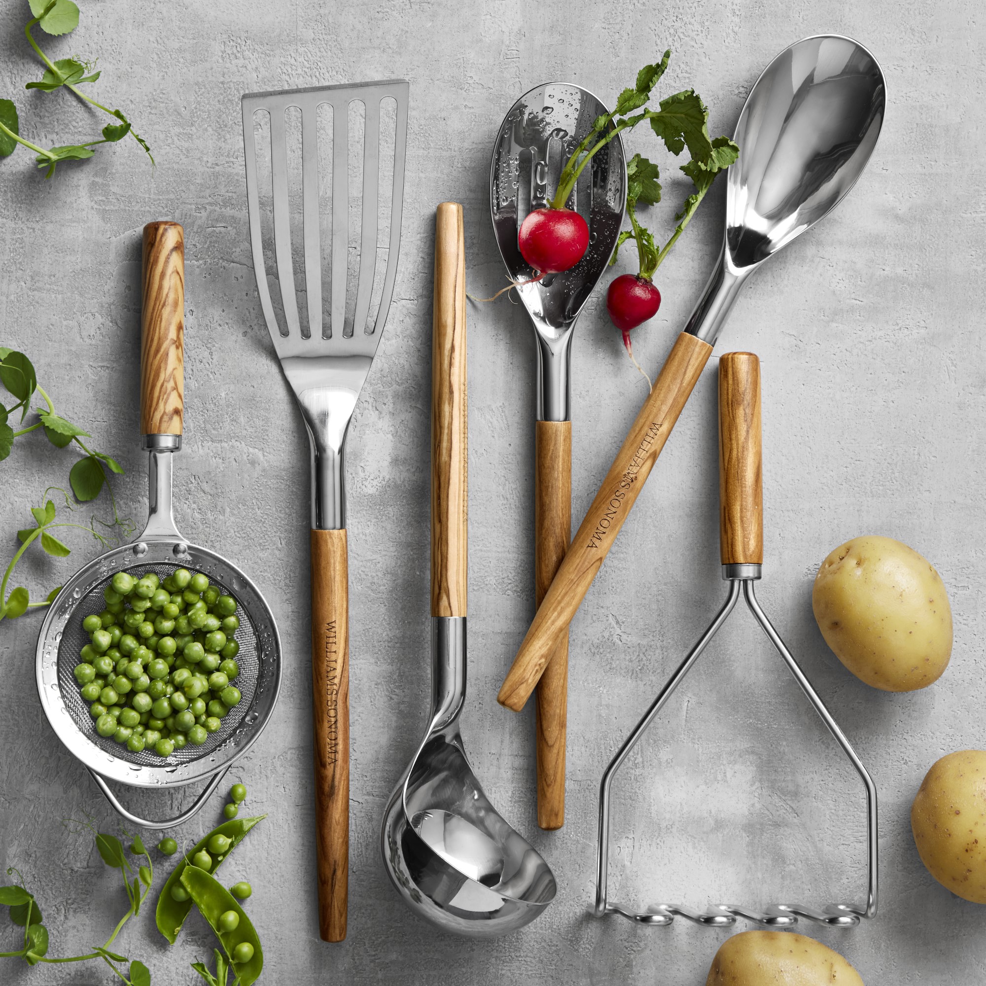 Williams Sonoma Stainless-Steel Handheld Strainer with Olivewood Handle
