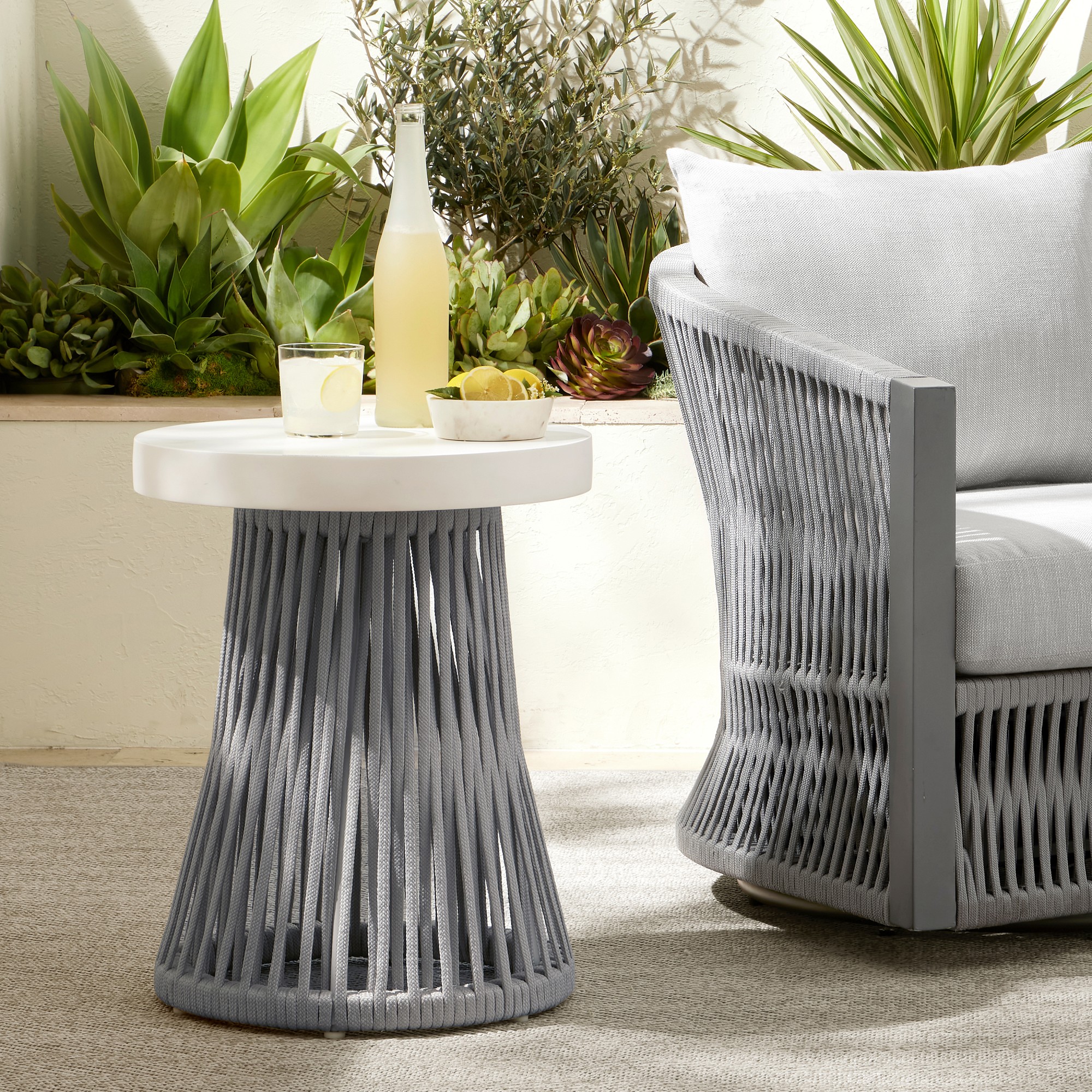 Pasadena Outdoor Fiberstone and Rope Side Table (18