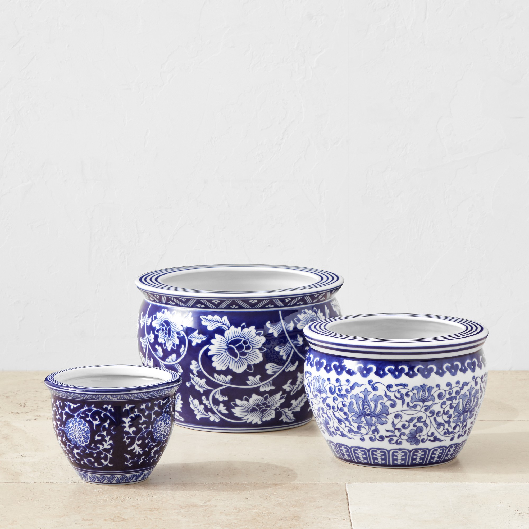 Blue & White Ceramic House Planter Set