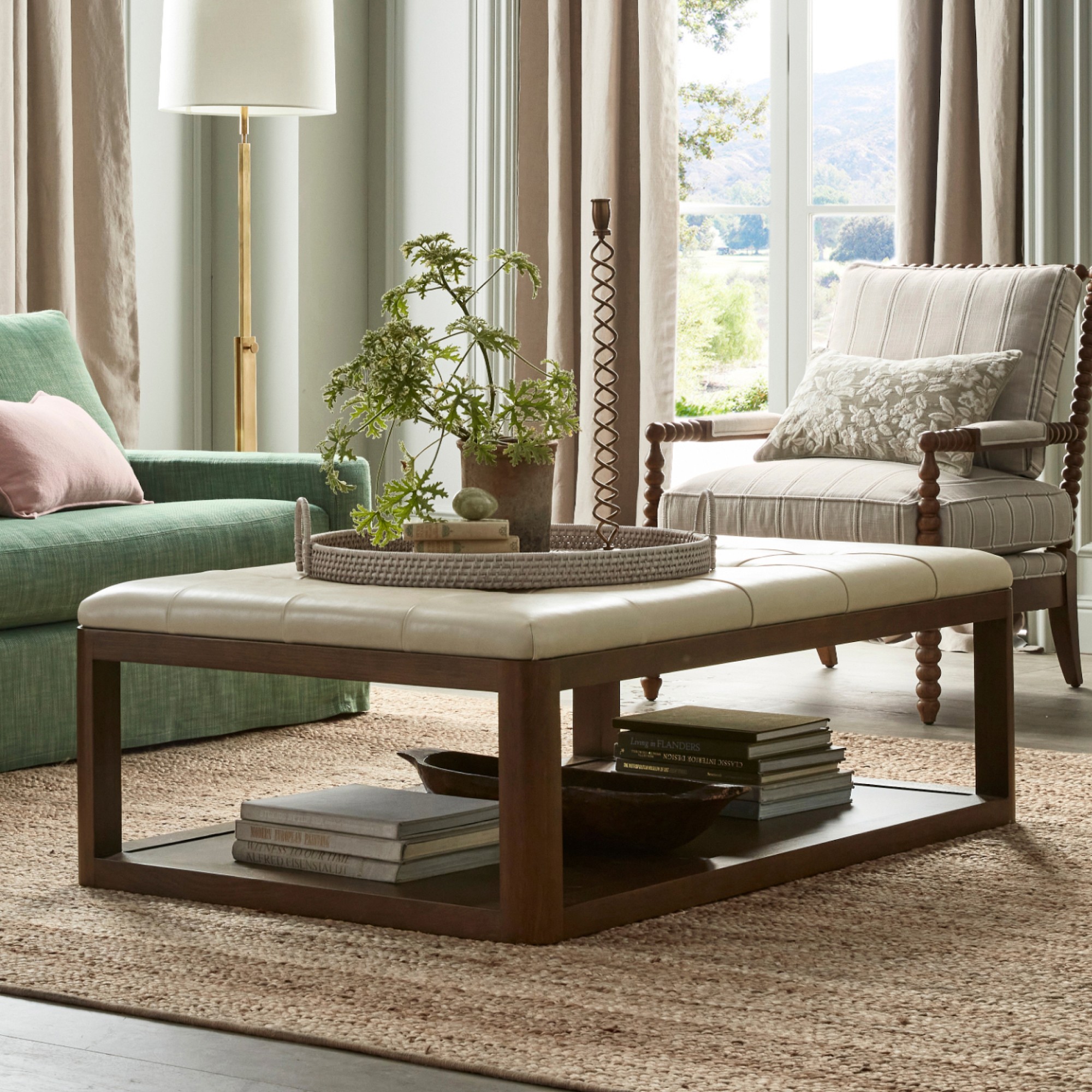 Porte Grid Tufted Rectangular Ottoman (48