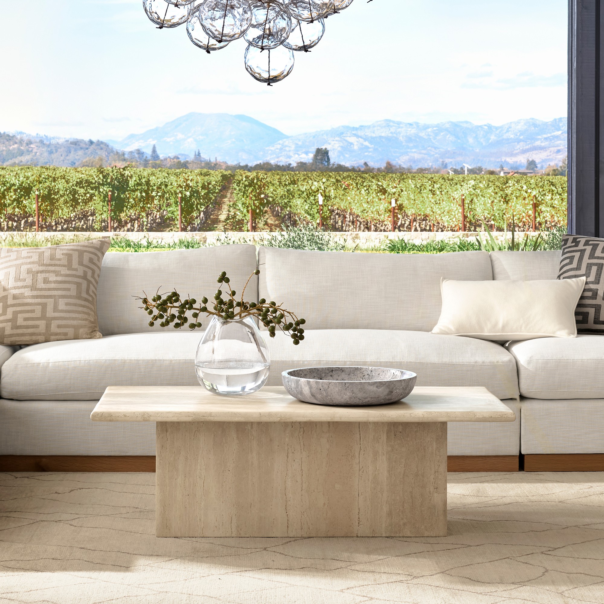 Ortega Travertine Rectangular Coffee Table (48