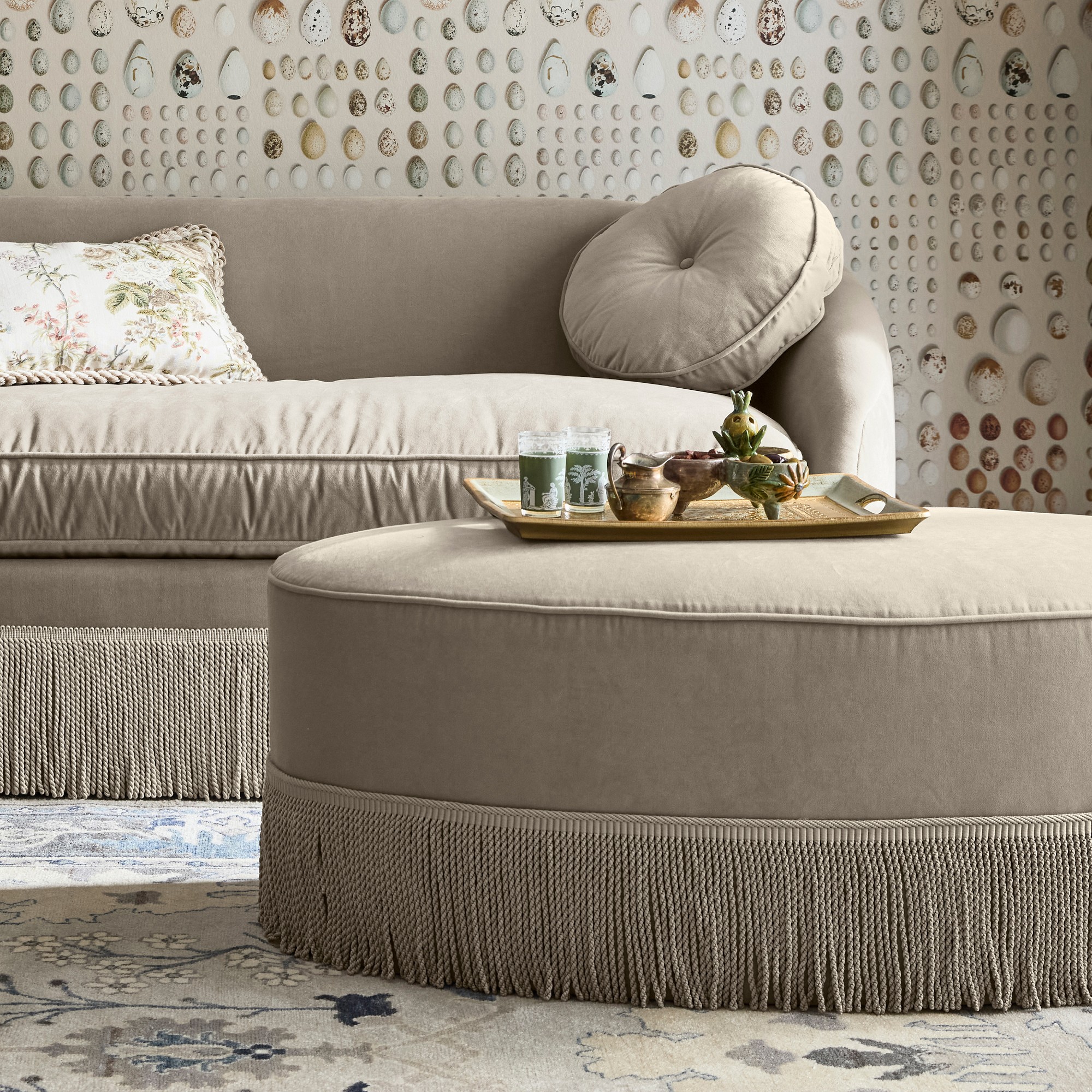 Camile Coffee Table Ottoman with Samuel & Sons Fringe (48