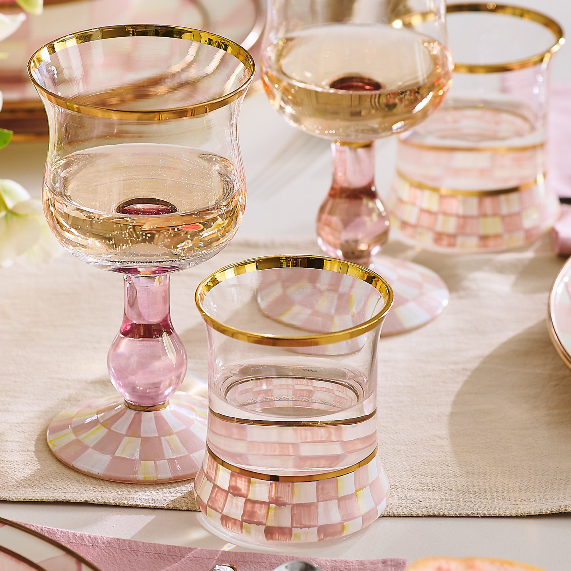 MacKenzie-Childs Rosy Check Tumblers, Set of 2