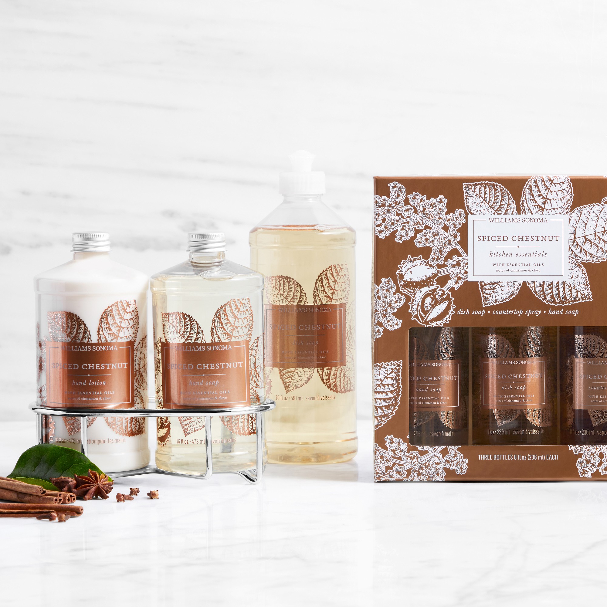 Williams Sonoma Spiced Chestnut Hand Soap & Hand Lotion 3-Piece Set